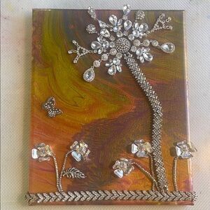 Elegant Embellished Art Piece Pour Painting Fluid Art Resined Jewelry Tree